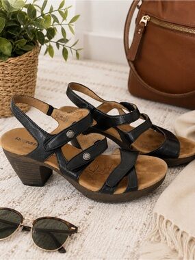 Romika Nancy Black Leather Comfort Heel Sandals EU 39 Adjustable Straps